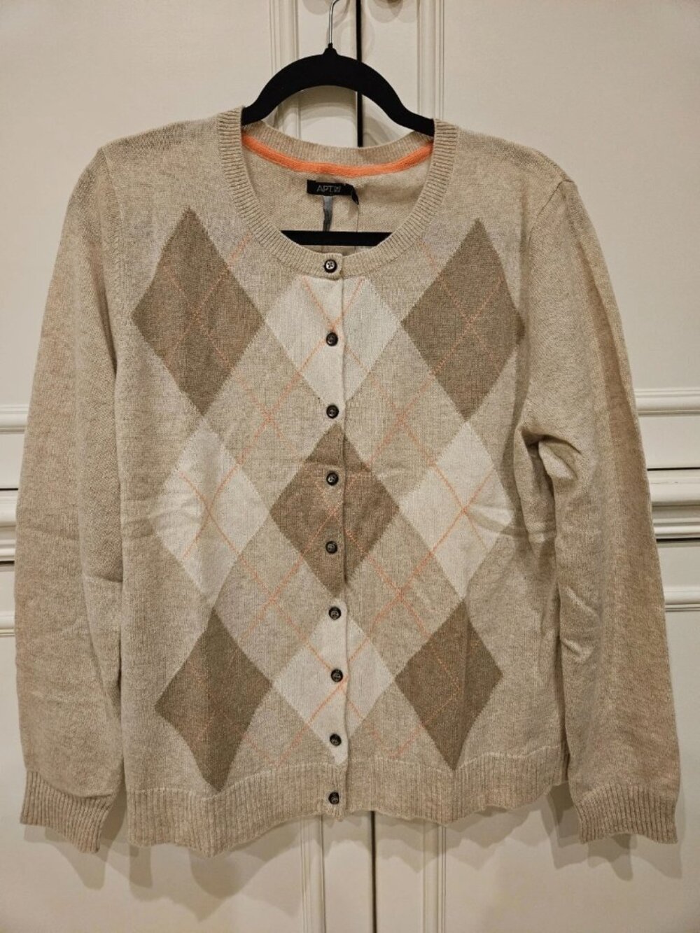 Apt 9 100% cashmere argyle crew neck sweater ~X large~240 tan heathr~NWT